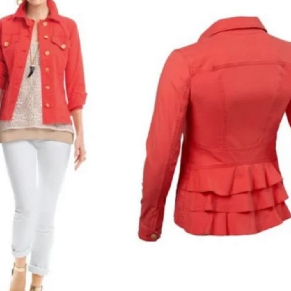 Cabi orange utility ruffle back style 727 jacket size M